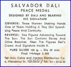Israel 1978 Salvador Dali Peace Private Medal 100g Pure Silver 59mm + COA