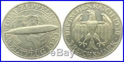 LG RARE 1930 ZEPPELIN WORLD FLIGHT SILVER COIN Karlsruhe Mint ONLY 61,000 ISS BU
