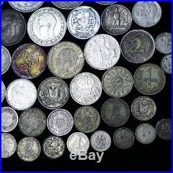 LOT of (50) Different Foreign World Silver Coins Nice Mix Lot-E