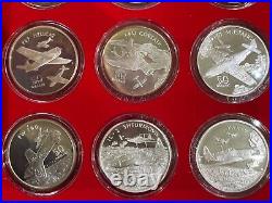 Legendary Aircraft of WWII $50 silver proof coins set of 24, Rep Marshall Island