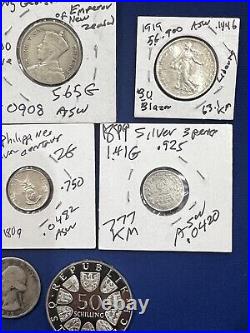 Lot Of 9 Silver World Coins Sweden, New Zeland, France, Australia, philippenes