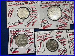 Lot Of 9 Silver World Coins Sweden, New Zeland, France, Australia, philippenes