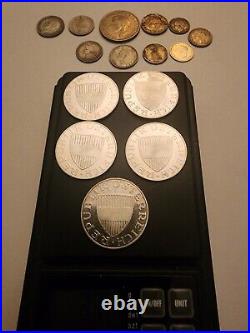 Lot of 15 SILVER World Foreign Coins 1906 to 1965 AUSTRIA 10 SChil 68g of silver