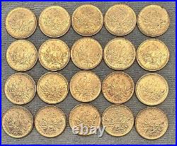 Lot of 20 France Silver 5 Francs coins, 1960 to 1965 SILVER