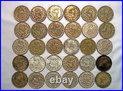 Lot of 30 Mexican Un Peso Estados Unidos Mexicanos. 100 Silver Coins