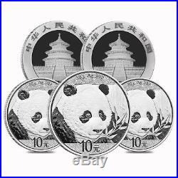 Lot of 5 2018 30 gram Chinese Silver Panda 10 Yuan. 999 Fine BU