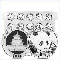 Lot of 5 2018 30 gram Chinese Silver Panda 10 Yuan. 999 Fine BU