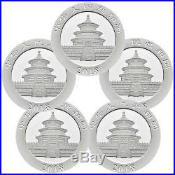 Lot of 5 2018 China 30 g Silver Panda ¥10 Coins GEM BU Caps SKU50509