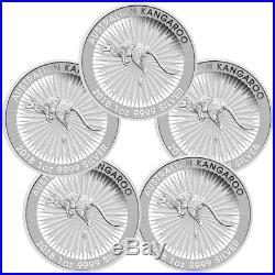 Lot of 5 2018-P Australia 1 oz Silver Kangaroo $1 Coins GEM BU SKU49771