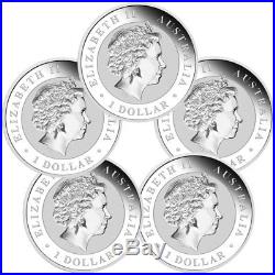 Lot of 5 2018-P Australia 1 oz Silver Kookaburra $1 Coins BU SKU49776