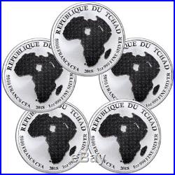 Lot of 5 -2018 Republic of Chad African Lion 1 oz Silver GEM BU SKU51642
