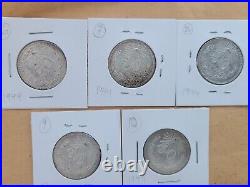 Lot of 5 Mexico 50 Centavos. 720 Fine Silver Coins all dated 1944