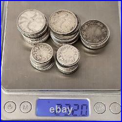 Lot of 56 Mixed Earlier Canadian Silver Coins (1910-1967) 25C, 10C Tot 232 Grams