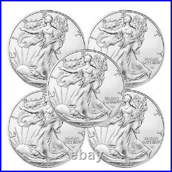 (Lots of 5) 2023 $1 American Silver Eagle 1 oz BU