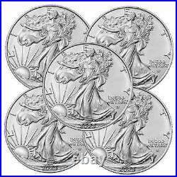 (Lots of 5) 2023 $1 American Silver Eagle 1 oz BU