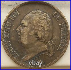 Louis XVIII Silver 5 Franc 1824 W(Lille) Toned Crown OFFER Free Shipping