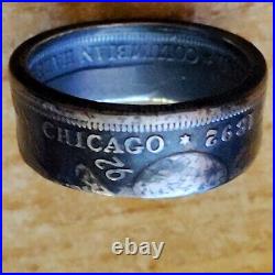MENS 1892 SILVER American Columbian Exposition World's Fair coin ring. Size 10+