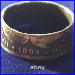 MENS 1892 SILVER American Columbian Exposition World's Fair coin ring. Size 10+