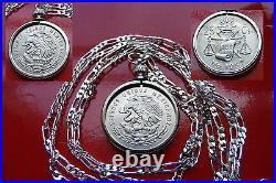 MEXICAN SILVER Eagle & Snake Coin Pendant 28.925 Sterling Silver Chain