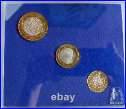 MEXICO 1994 BIMETALLIC silver center Bank de Mexico mint set, 3 BU coins, rare