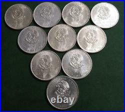 MEXICO TEN PIECE LOT 1953 silver 5 pesos Hidalgo birth AU-UNC lot