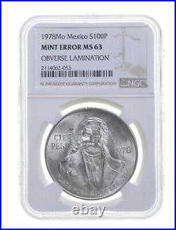MS63 1978MO Mexico 100 Pesos Silver Coin OBV Lamination Mint Error NGC 3633