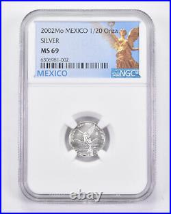 MS69 2002 Mo Mexico 1/20 Silver Onza Graded NGC 8754
