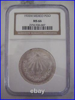 Mexico 1935 Peso Ngc Ms 66! Key Date! Low Mintage