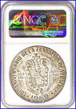 Mexico 1969? Pure Silver Medal? 450 Anniversary Of Veracruz? Ngc Ms-66? Rare