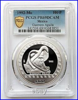 Mexico 1992 Precolumbian $100 Silver Proof Coin 1 Onza Plata Guerrero Aguila
