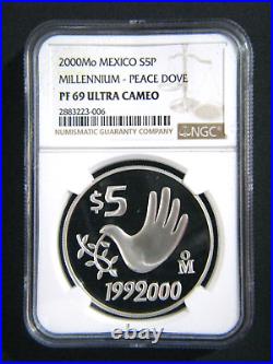 Mexico 2000 Silver 5 pesos NGC PF69 UC Millennium Series Dove as Hand of Peace