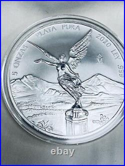 Mexico 2020 BU. 999 Silver 5 Onzas Large Coin- Encapsulated