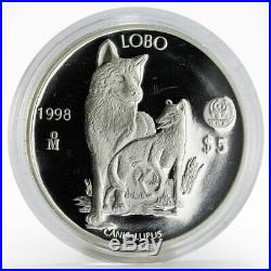 Mexico 5 pesos World Wildlife Fund Wolf Lobo silver proof coin 1998