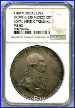 Mexico Charles IV Silver Proclamation Medal 1789 NGC MS62