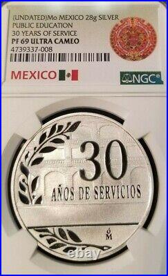 Mexico Mint Silver Public Education 30 Years Of Service Ngc Pf 69 Ultra Cameo