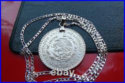 Mexico Silver Peso 57-67 on a 3mm wide, 28 Italian. 925 Sterling Silver Chain