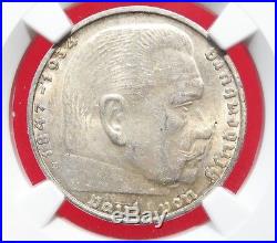NGC NAZI SWASTIKA ERROR COIN MS-61 1938-E 2 ReichsMark SILVER-Germany 3rd-REICH