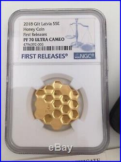 NGC PF70 2018 Latvia Honey Bee Cell Silver Coin 5 Euro First Release