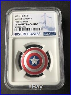 NGC PF70 2019 CAPTAIN AMERICA SHIELD 10Gram SILVER COIN FIRST RELEASES