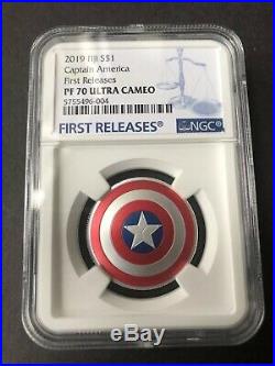 NGC PF70 2019 CAPTAIN AMERICA SHIELD 10Gram SILVER COIN FIRST RELEASES