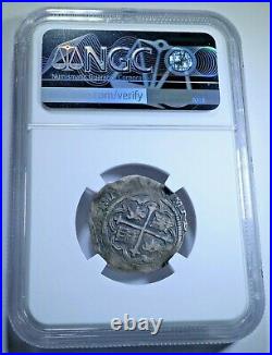 NGC VF30 1500's Spanish Mexico Silver 1 Reales Antique Philip II Pirate Cob Coin