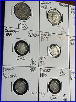 NICE! Ecuador Silver Coin Lot 9 Pieces World Foreign Coins/Read Description