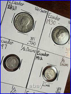NICE! Ecuador Silver Coin Lot 9 Pieces World Foreign Coins/Read Description