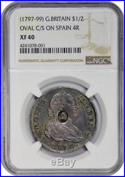 Ngc 1776 4 Reales Spain S-cf Ngc Xf40 Great Britain Counter Stamp 1797 4r Toned