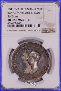 Ngc- Ms61pl 1841cnb Ht Russia Rouble Silver Royal Marriage Prooflike