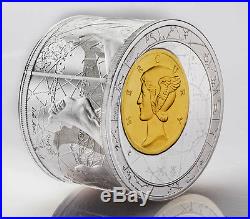 Niue 2014, Fortuna Redux Mercury 3D, $25, 3 Oz SILVER proof cylinder shaped coin
