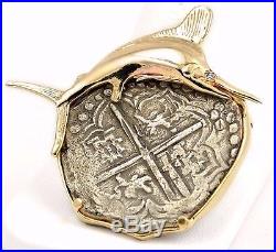 Nuestra Senora de Atocha 8 Reales Silver Coin 14k Gold Diamond Marlin Pendant