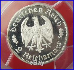 PCGS PR-63 Deep Cameo NAZI PROOF 1934-F 2 ReichsMark Silver COIN-Germany Reich