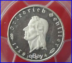PCGS PR-63 Deep Cameo NAZI PROOF 1934-F 2 ReichsMark Silver COIN-Germany Reich