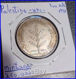 Palestine 100 Mils British Mandate Coin Year 1931 Minted 250,000. RARE
